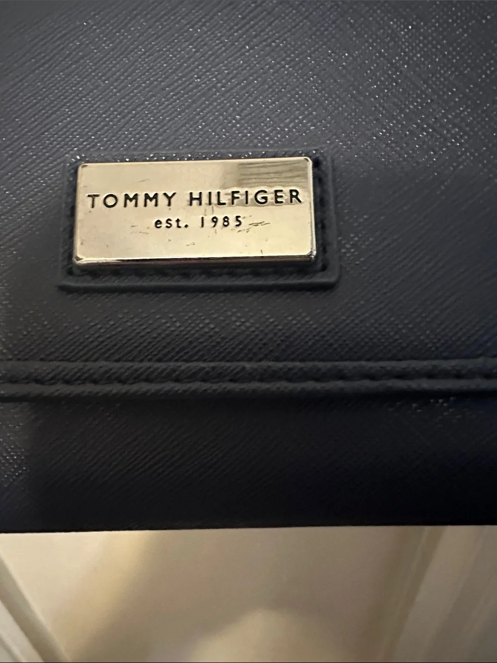 Tommy Hilfiger Navy Saffiano Zip-Around Wallet with Gold Plaque